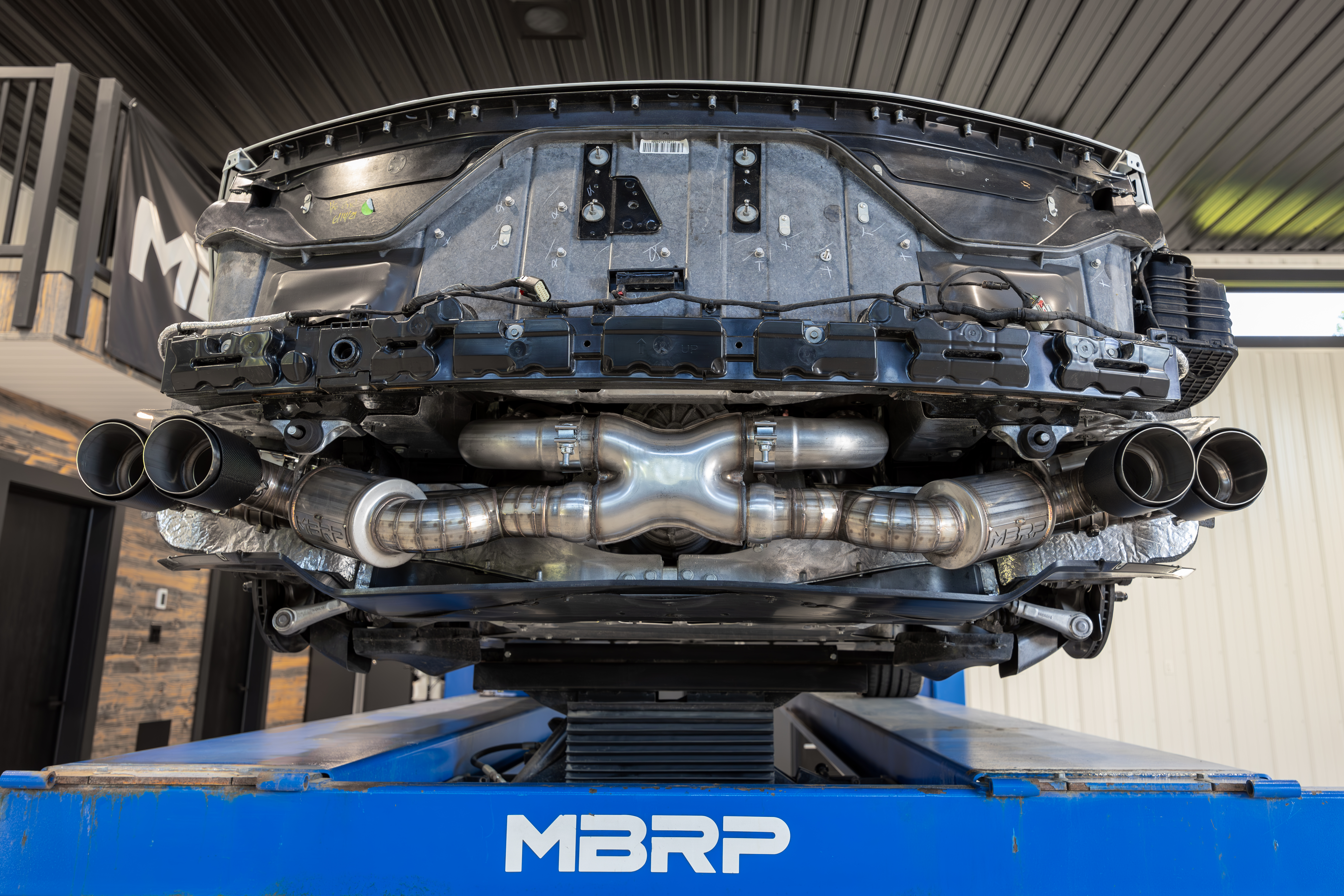 MBRP Exhaust 3in. Cat-Back; Quad Split Rear With 4.5in. Carbon Fiber Tips; T304; Active